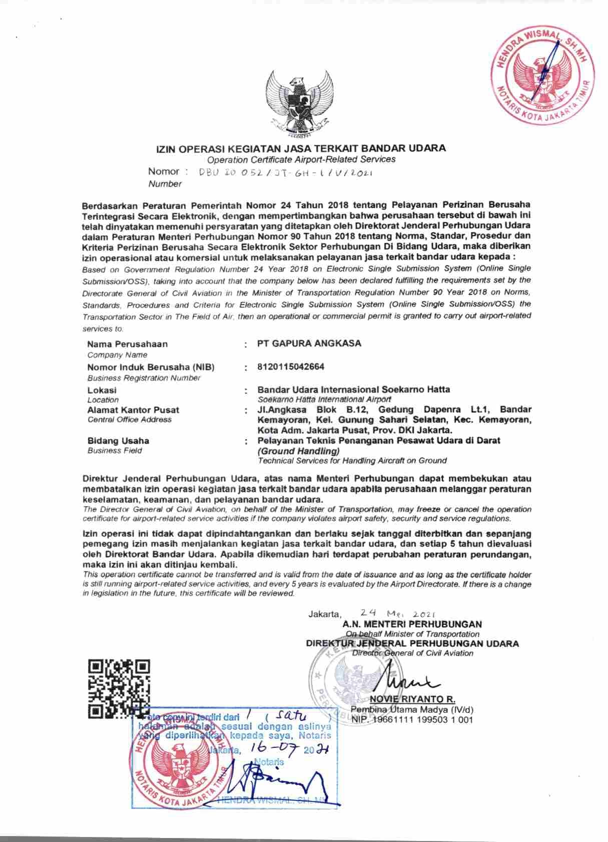 Izin Operasi Kegiatan Jasa Terkait Bandara Udara (Ground Handling)